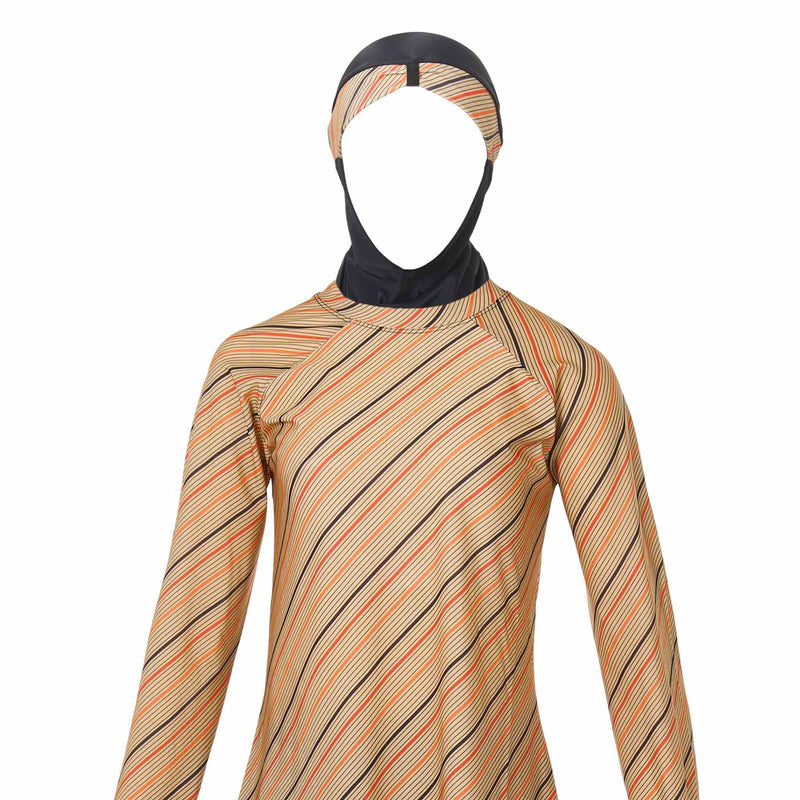 Brown Patterned Burkini Swimwear