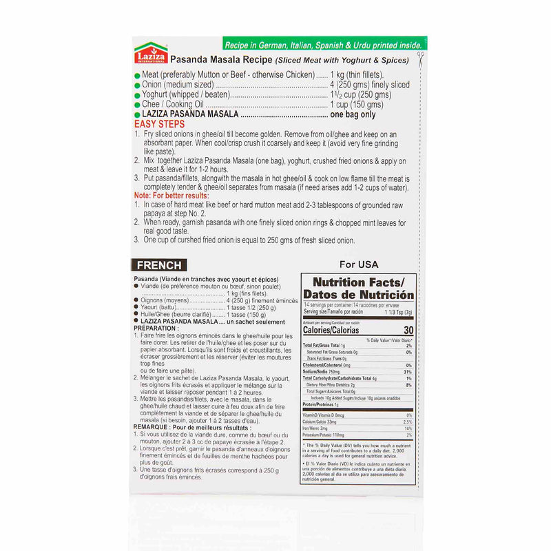 Laziza Pasanda Recipe Mix - Directions
