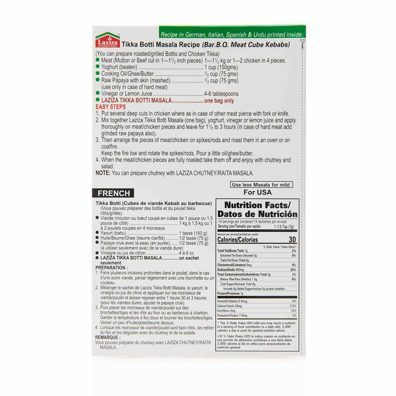 Laziza Tikka Botti Recipe Mix - Directions