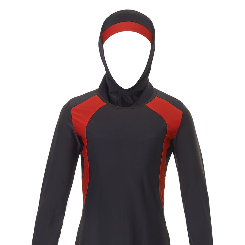 Black and Red Striped Burkini Swimwear