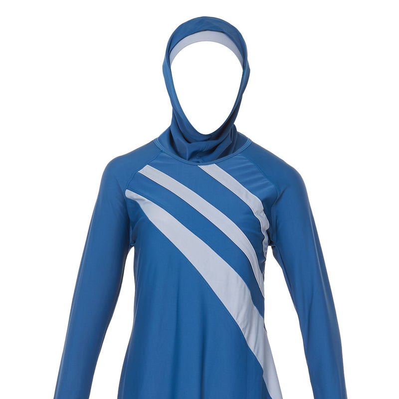 Blue and Grey Striped Burkini Swimwear